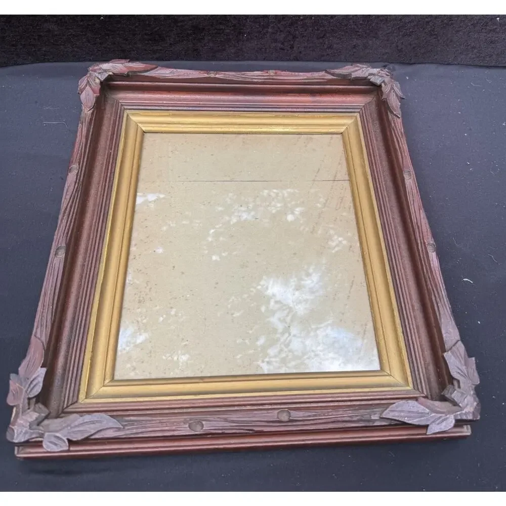 ANTIQUE Solid Wood Picture Frame Wood Back Glass Front 16.5” X 14” Beautiful!